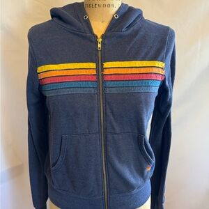 Aviator Nation Navy 5 Stripe Hoodie with Colorful Stripes